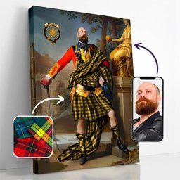 ScotsTee Shop Scottish MacLeod of Lewis Ancient SC Crest Personalized Tartan Turn Me Scottish Royal Portrait Framed Canvas Print