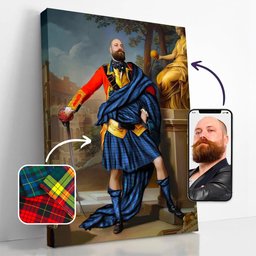 ScotsTee Shop Scottish Mercer Modern Crest Personalized Tartan Turn Me Scottish Royal Portrait Framed Canvas Print