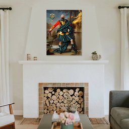 ScotsTee Shop Scottish Sinclair Hunting Ancient Crest Personalized Tartan Turn Me Scottish Royal Portrait Framed Canvas Print