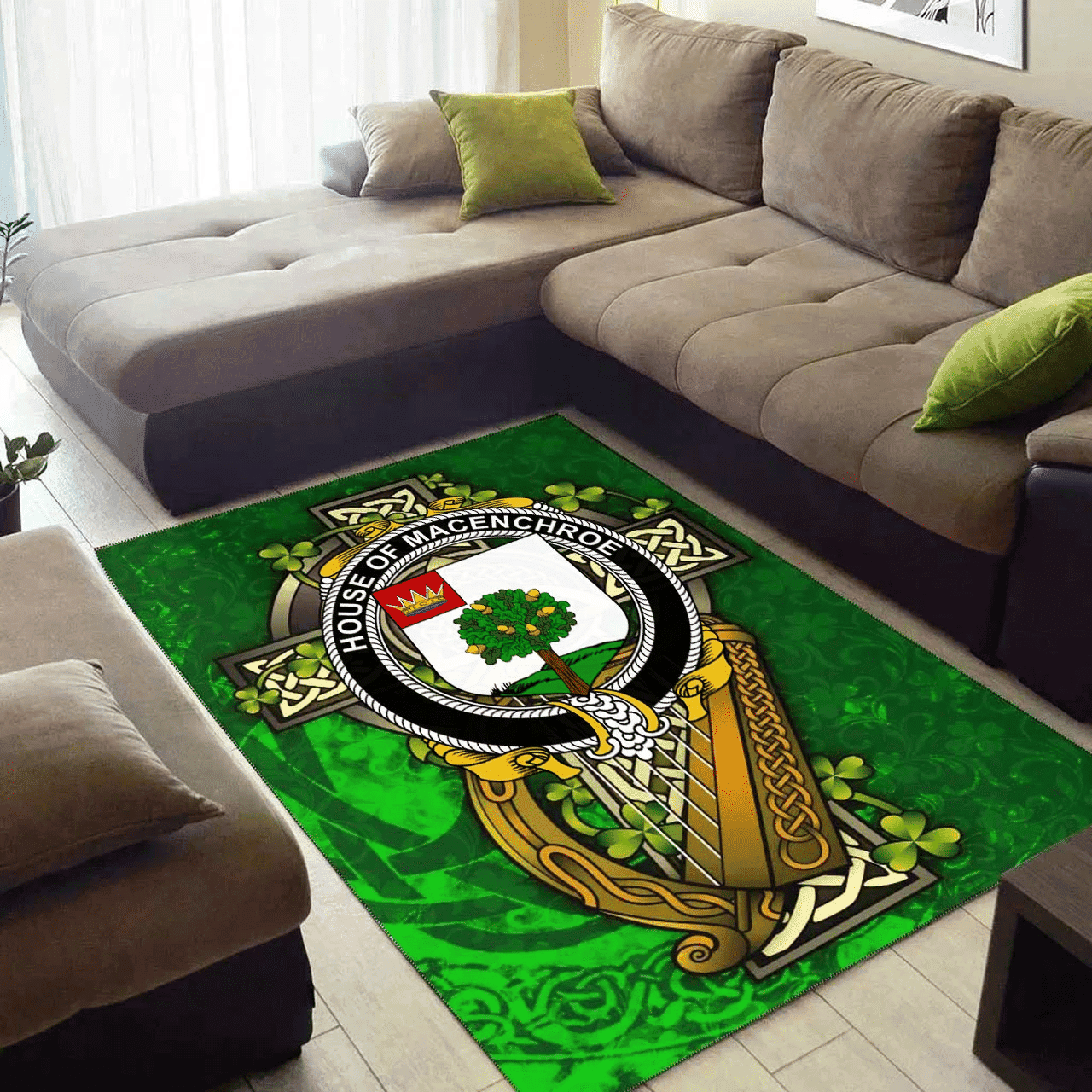 ScotsTee Shop Irish House of MACENCHROE Coat of Arms with Shamrock Irish Rug