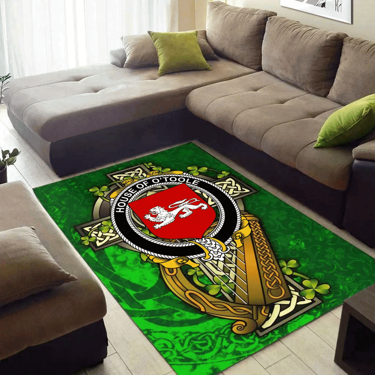 ScotsTee Shop Irish House of O'TOOLE Coat of Arms with Shamrock Irish Rug