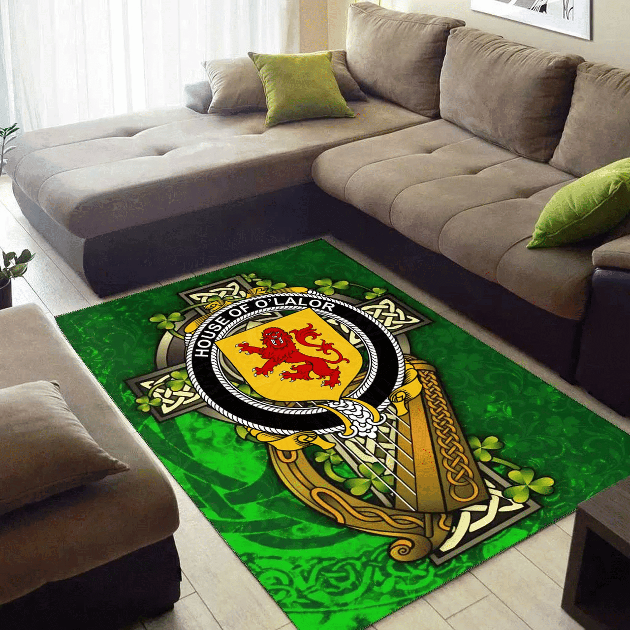 ScotsTee Shop Irish House of O'LALOR Coat of Arms with Shamrock Irish Rug