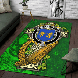 ScotsTee Shop Irish House of O'TREHY (Troy) Coat of Arms with Shamrock Irish Rug