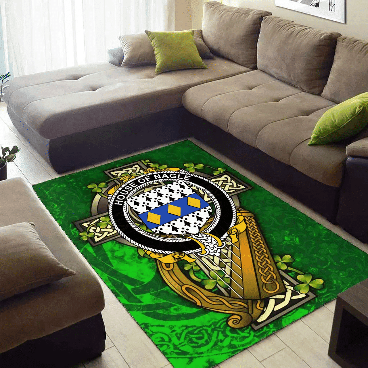 ScotsTee Shop Irish House of NAGLE Coat of Arms with Shamrock Irish Rug