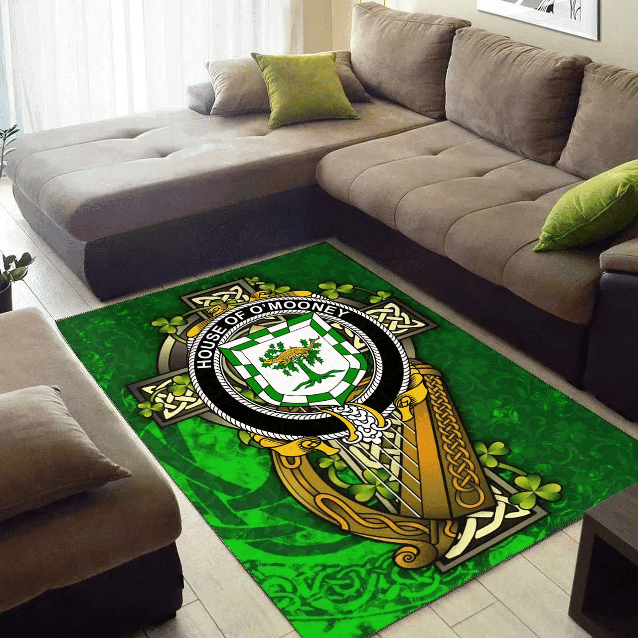 ScotsTee Shop Irish House of O'MOONEY Coat of Arms with Shamrock Irish Rug
