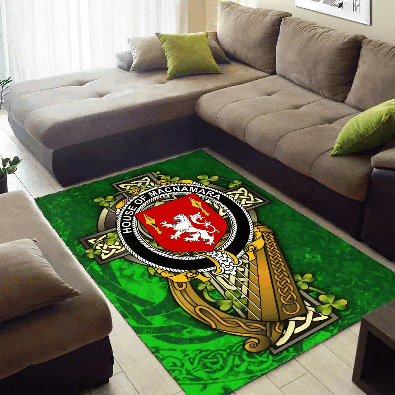 ScotsTee Shop Irish House of MACNAMARA Coat of Arms with Shamrock Irish Rug