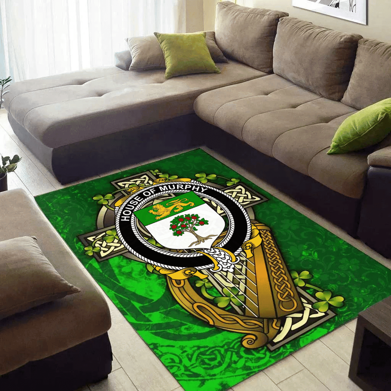 ScotsTee Shop Irish House of MURPHY (O?Morchoe) Coat of Arms with Shamrock Irish Rug