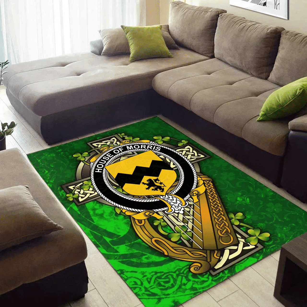 ScotsTee Shop Irish House of MORRIS Coat of Arms with Shamrock Irish Rug