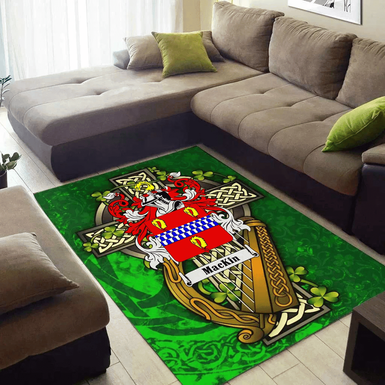 ScotsTee Shop Irish Mackin Coat of Arms with Shamrock Irish Rug