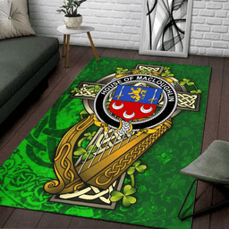 ScotsTee Shop Irish House of MACLOUGHLIN (Tirconnell) Coat of Arms with Shamrock Irish Rug