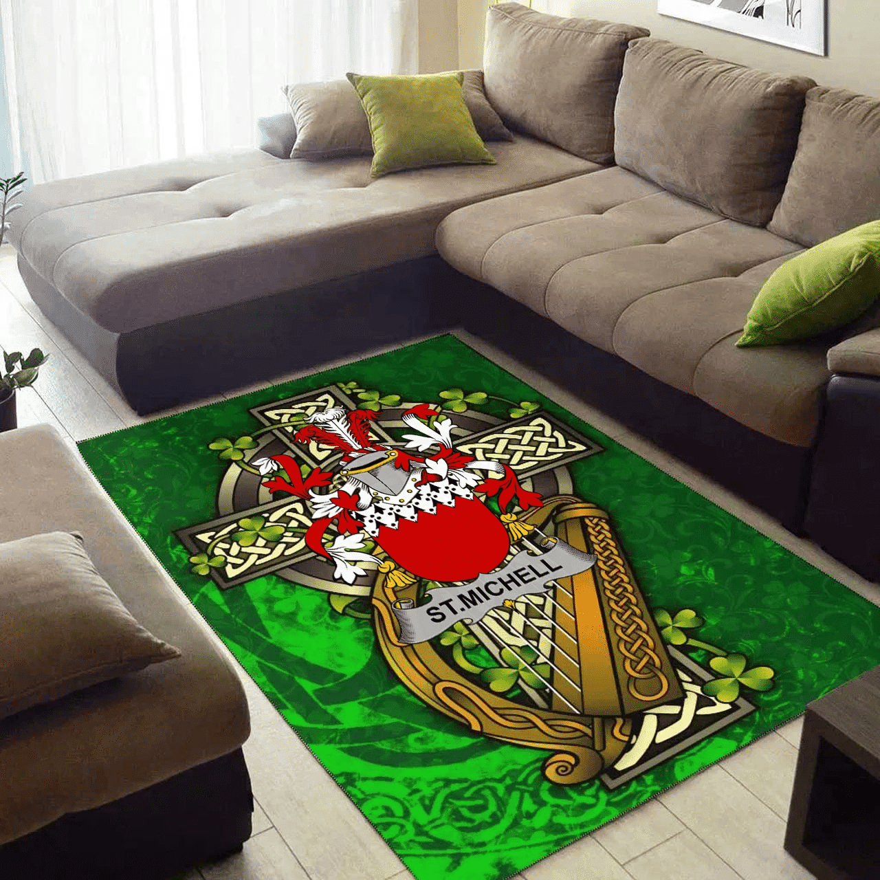 ScotsTee Shop Irish St.Michell Coat of Arms with Shamrock Irish Rug