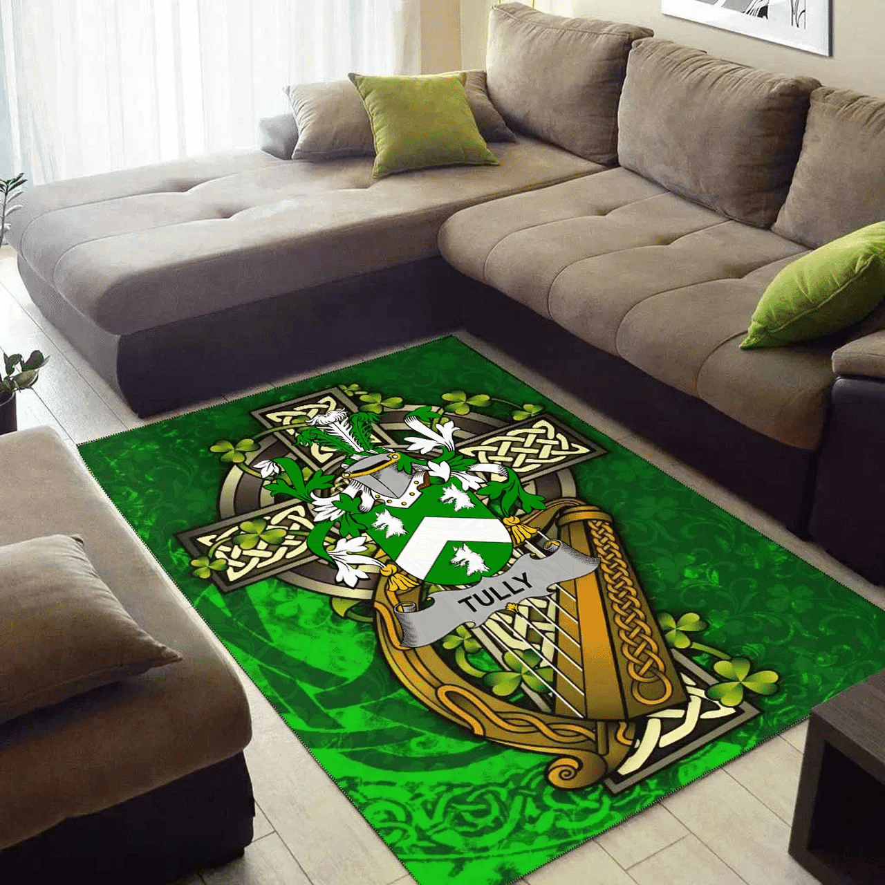 ScotsTee Shop Irish Tuly or McAtilla Coat of Arms with Shamrock Irish Rug