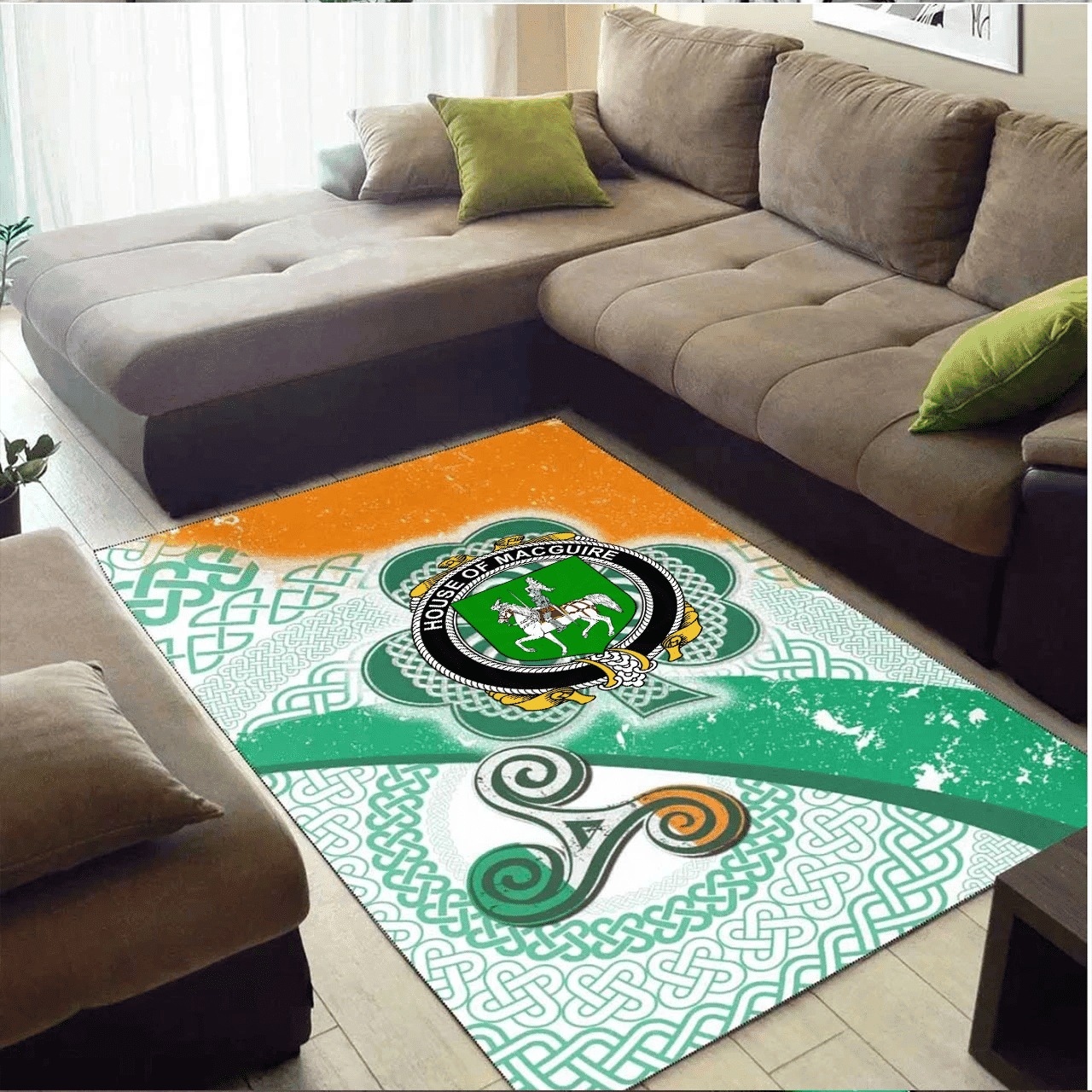 ScotsTee Shop Irish House of MACGUIRE Coat of Arms Irish Rug Ireland Shamrock With Patterns