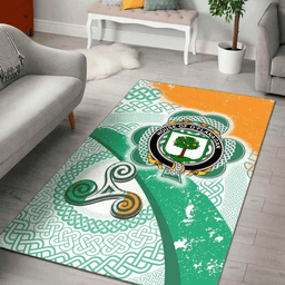 ScotsTee Shop Irish House of O'FLANAGAN Coat of Arms Irish Rug Ireland Shamrock With Patterns