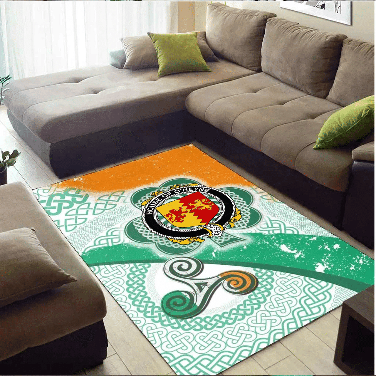 ScotsTee Shop Irish House of O'HEYNE Coat of Arms Irish Rug Ireland Shamrock With Patterns