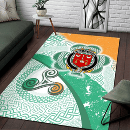 ScotsTee Shop Irish House of O'QUIN (Thomond) Coat of Arms Irish Rug Ireland Shamrock With Patterns