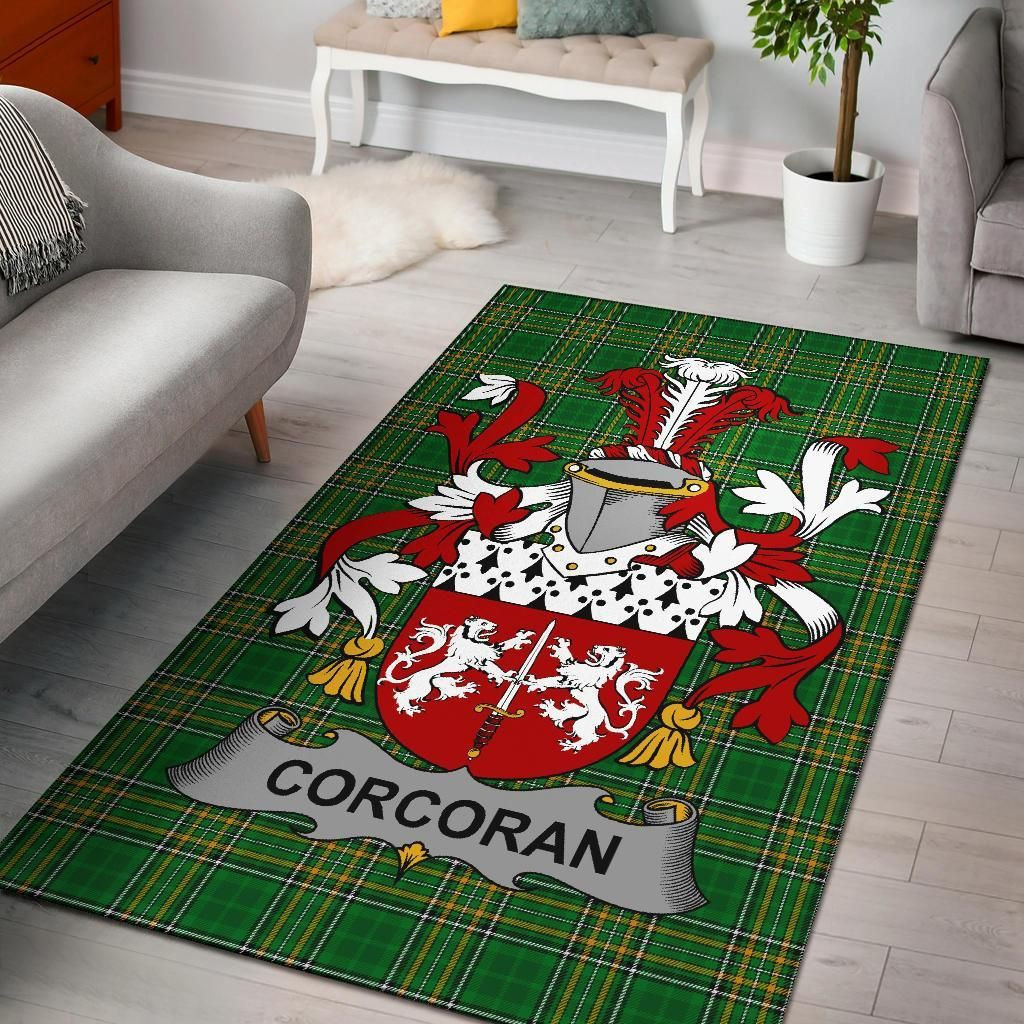 Irish Corcoran or McCorcoran Coat of Arms Family Crest Ireland Area Rug Irish National Tartan Irish County Rug