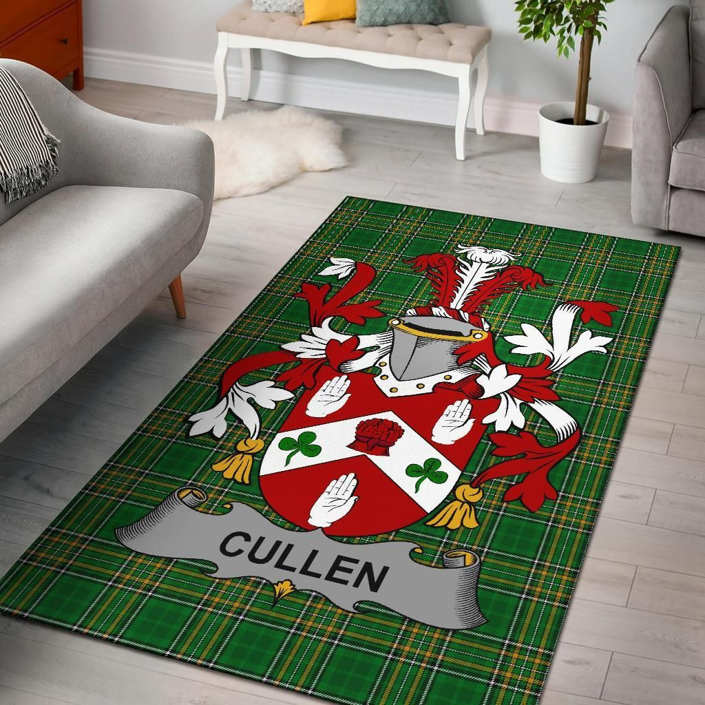 Irish Cullen or O'Cullen Coat of Arms Family Crest Ireland Area Rug Irish National Tartan Irish County Rug