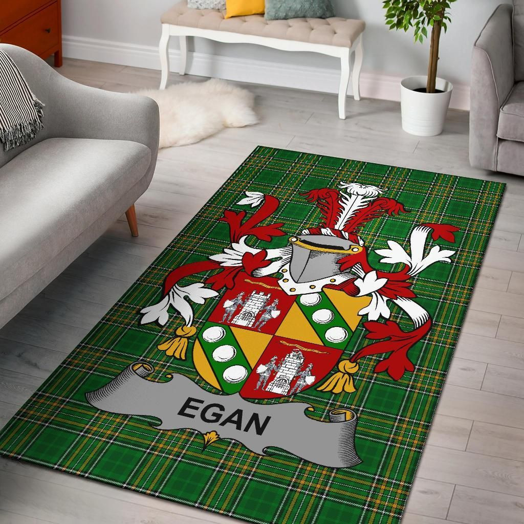 Irish Egan or McEgan Coat of Arms Family Crest Ireland Area Rug Irish National Tartan Irish County Rug