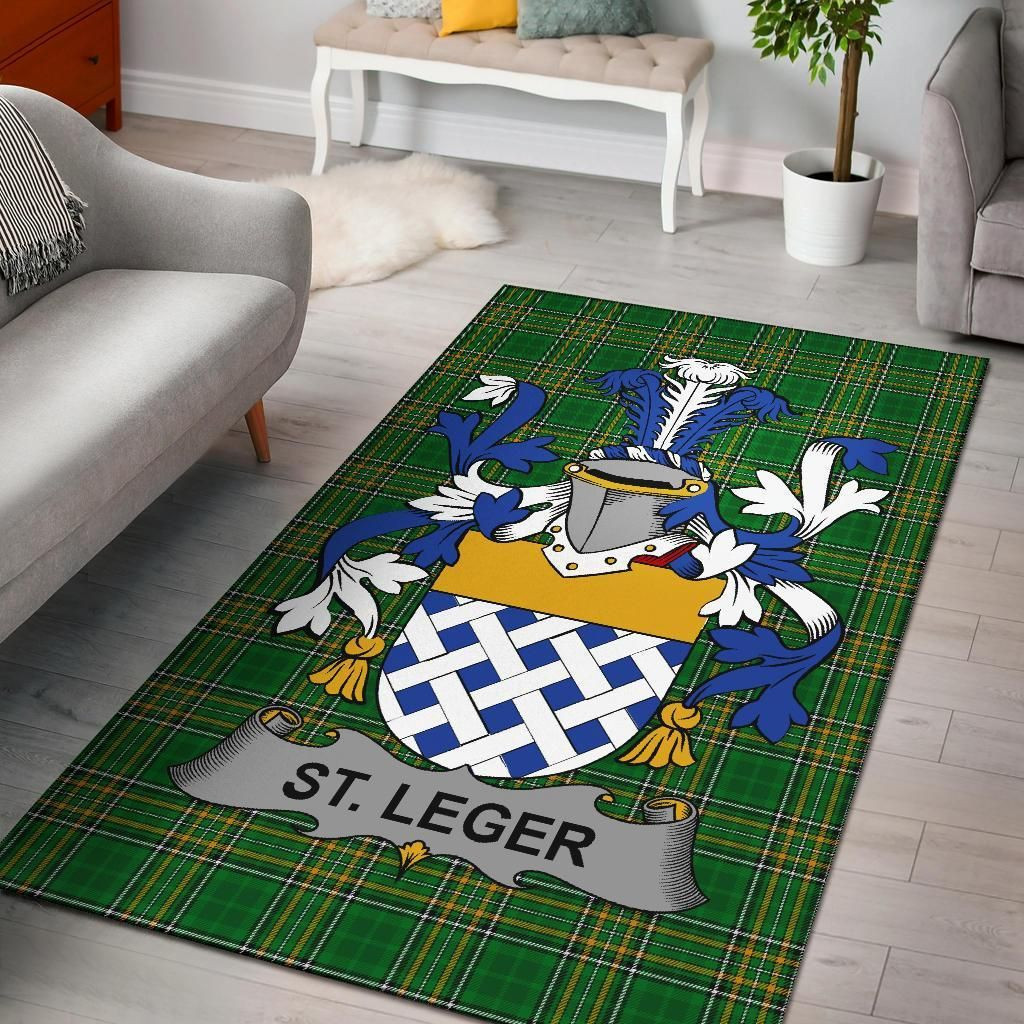 Irish St.Leger Coat of Arms Family Crest Ireland Area Rug Irish National Tartan Irish County Rug