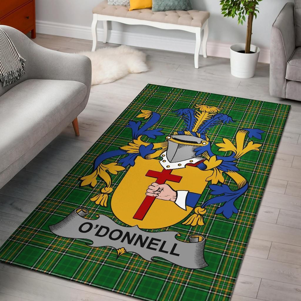 Irish Donnell or O'Donnell Coat of Arms Family Crest Ireland Area Rug Irish National Tartan Irish County Rug