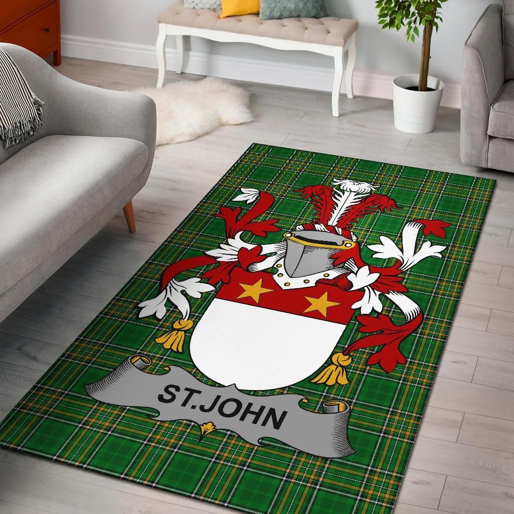 Irish St.John Coat of Arms Family Crest Ireland Area Rug Irish National Tartan Irish County Rug