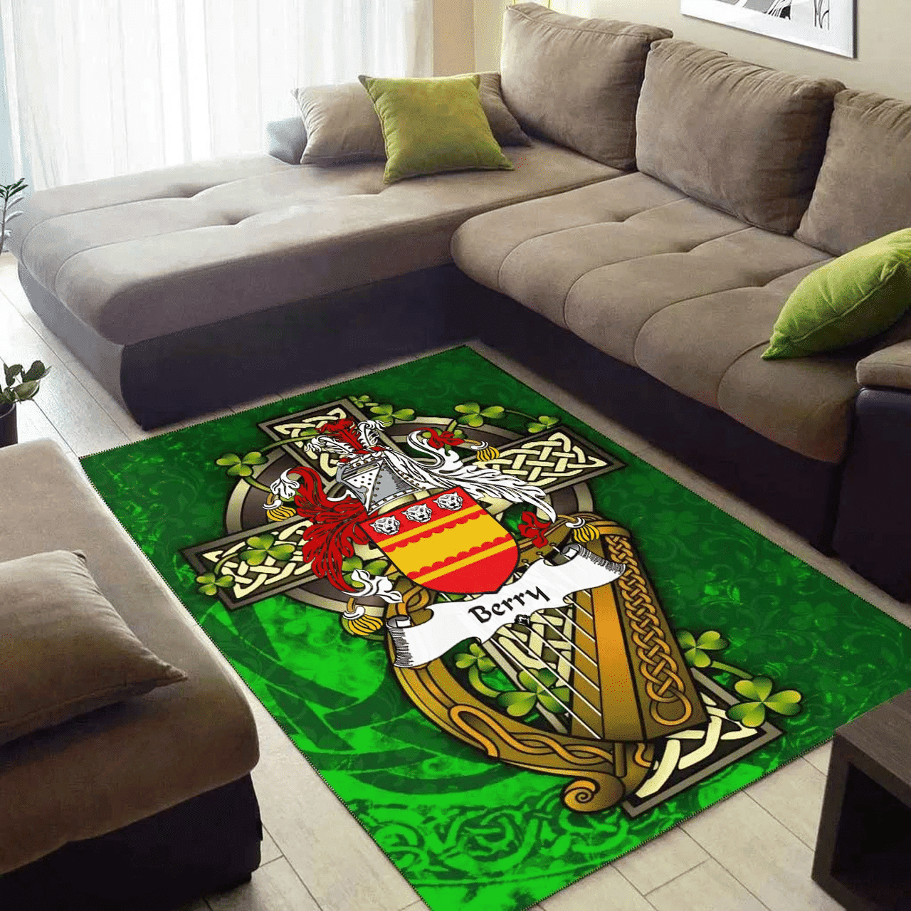 ScotsTee Shop Irish Berry Coat of Arms with Shamrock Irish Rug