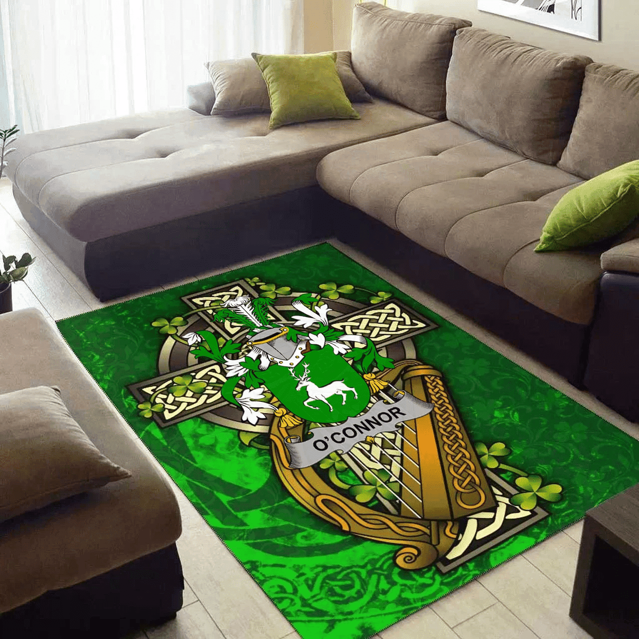 ScotsTee Shop Irish Connor or O'Connor (Corcomroe) Coat of Arms with Shamrock Irish Rug