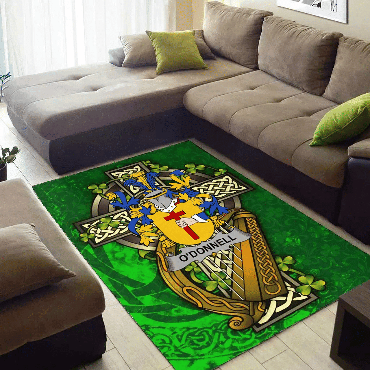 ScotsTee Shop Irish Donnell or O'Donnell Coat of Arms with Shamrock Irish Rug