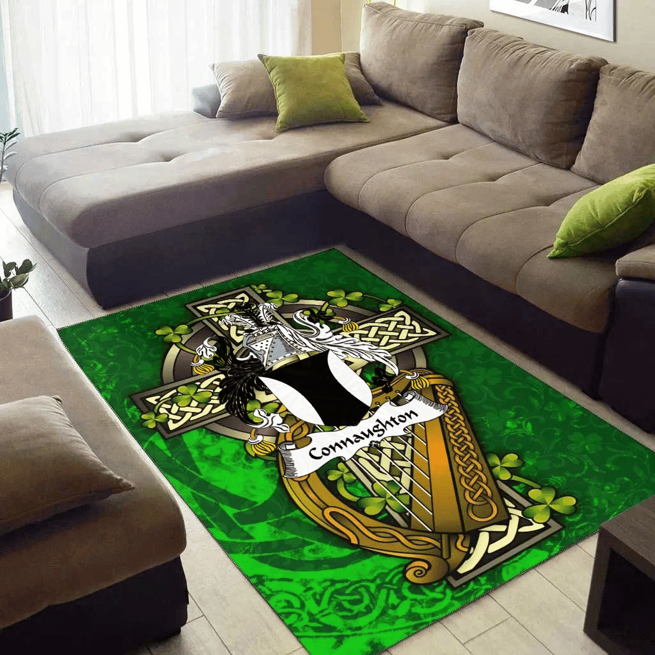 ScotsTee Shop Irish Connaughton Coat of Arms with Shamrock Irish Rug