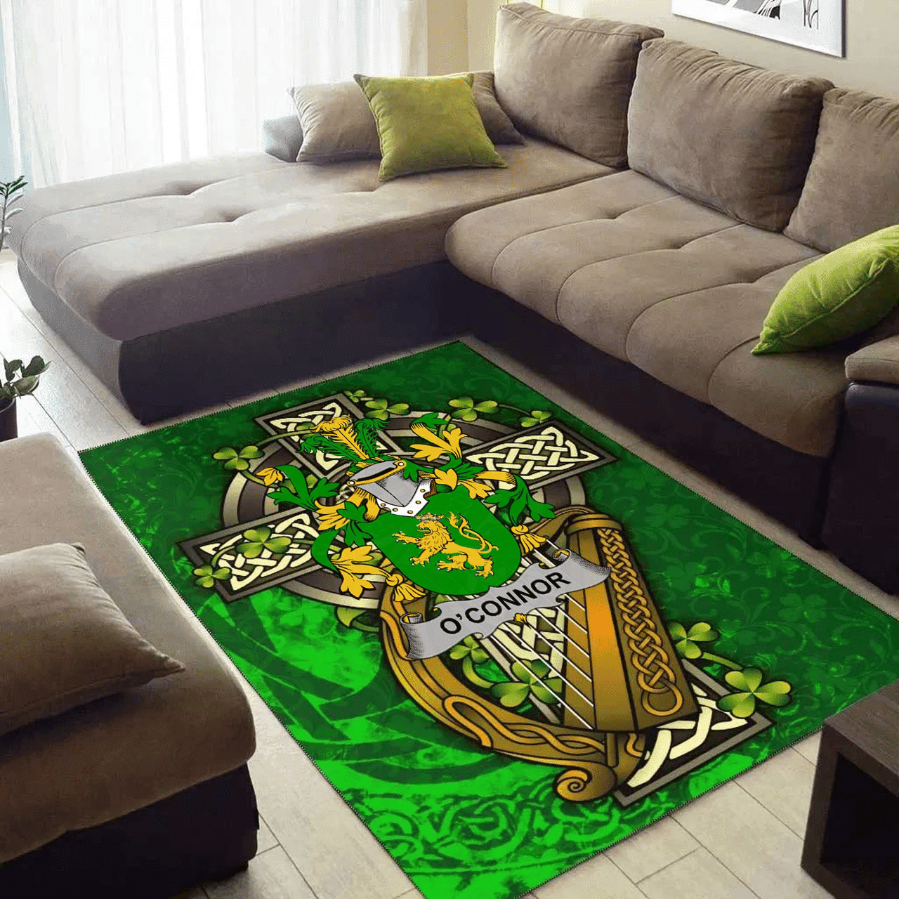ScotsTee Shop Irish Connor or O'Connor (Kerry) Coat of Arms with Shamrock Irish Rug