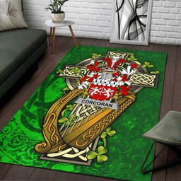 ScotsTee Shop Irish Corcoran or McCorcoran Coat of Arms with Shamrock Irish Rug