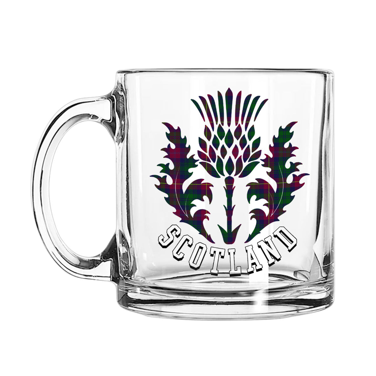 ScotsTee Shop Scottish Cairns of Finavon Scotland Thislte Tartan Glass Mug