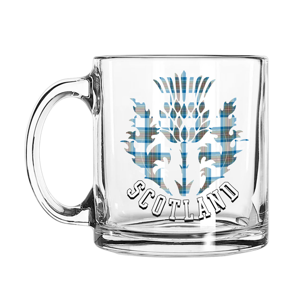 ScotsTee Shop Scottish Stewart Muted Blue Scotland Thislte Tartan Glass Mug