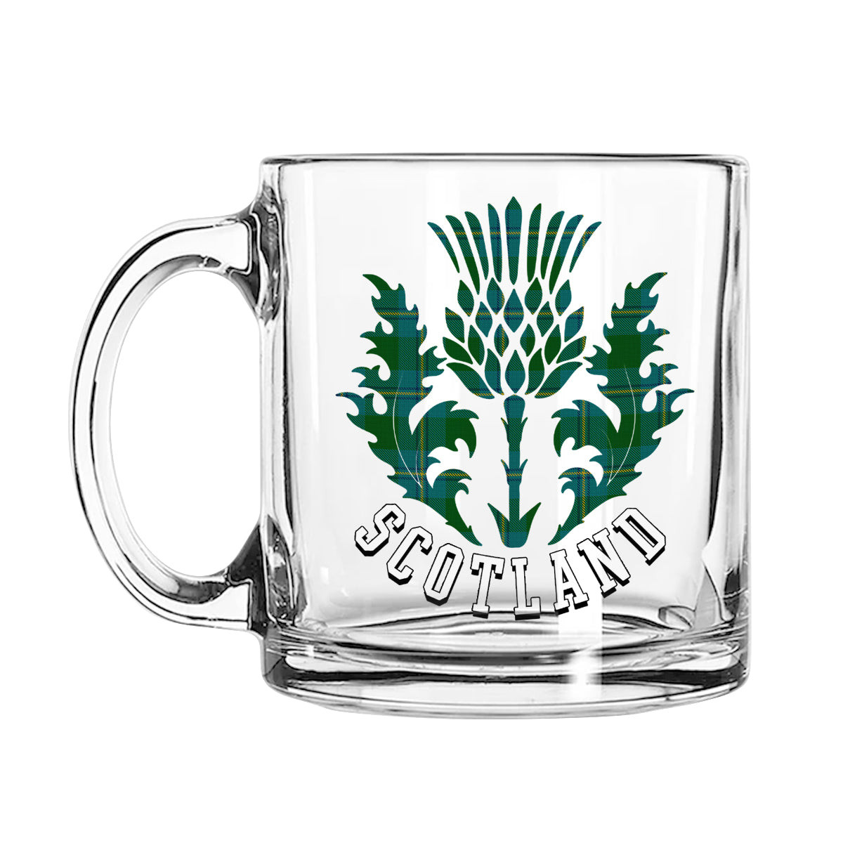 ScotsTee Shop Scottish Irvine of Bonshaw Scotland Thislte Tartan Glass Mug