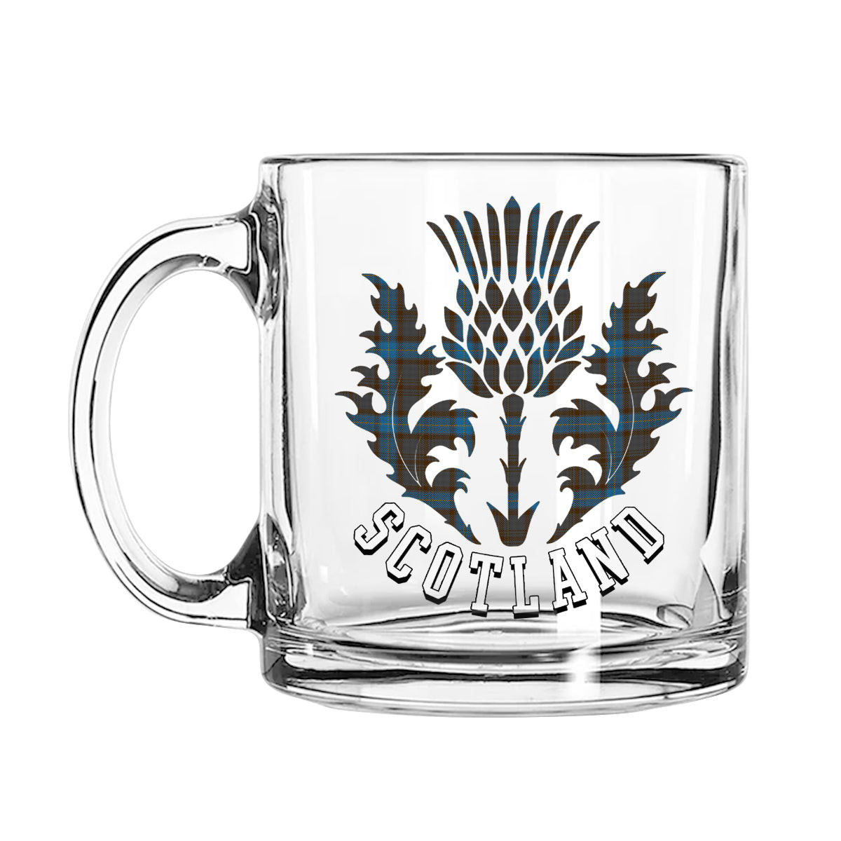 ScotsTee Shop Scottish Hanna of Leith yellow line Scotland Thislte Tartan Glass Mug