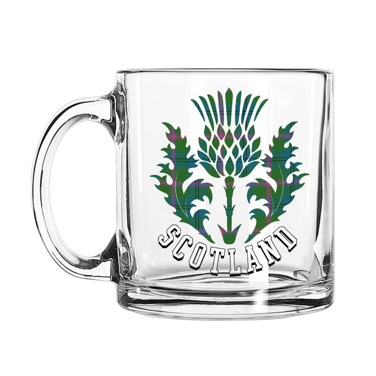 ScotsTee Shop Scottish Laurie (Lawrie) Ancient Clan Scotland Thislte Tartan Glass Mug