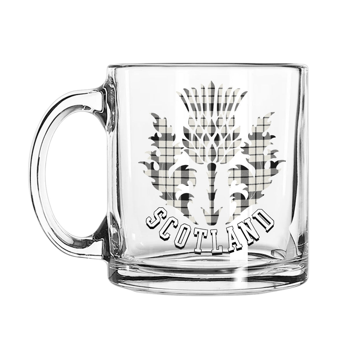 ScotsTee Shop Scottish McFarland Black White Ancient Scotland Thislte Tartan Glass Mug