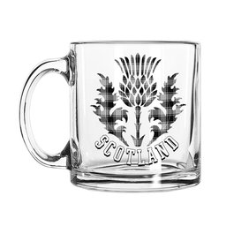 ScotsTee Shop Scottish MacPhee Black and White Scotland Thislte Tartan Glass Mug