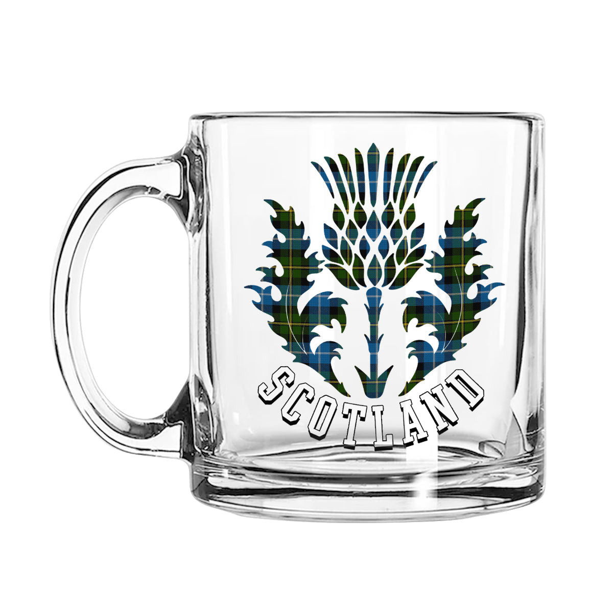 ScotsTee Shop Scottish MacNeil of Barra Scotland Thislte Tartan Glass Mug