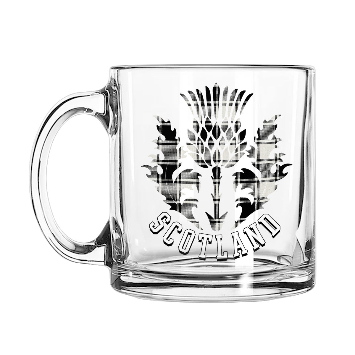 ScotsTee Shop Scottish MacFie Black & White Ancient Scotland Thislte Tartan Glass Mug