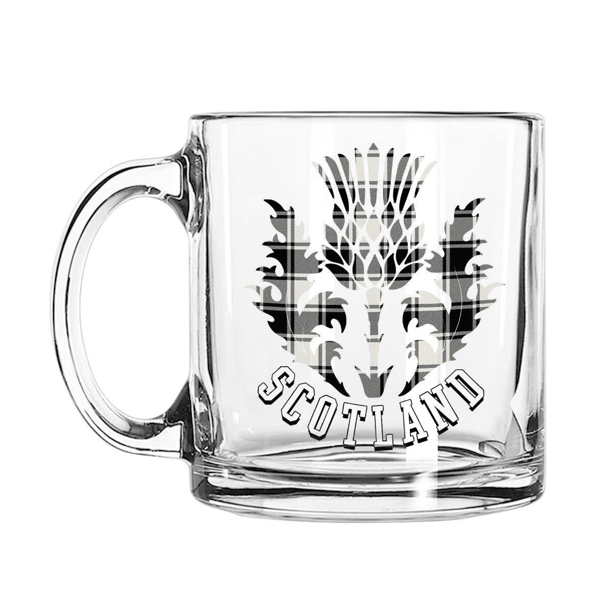 ScotsTee Shop Scottish MacFie Black & White Modern Scotland Thislte Tartan Glass Mug