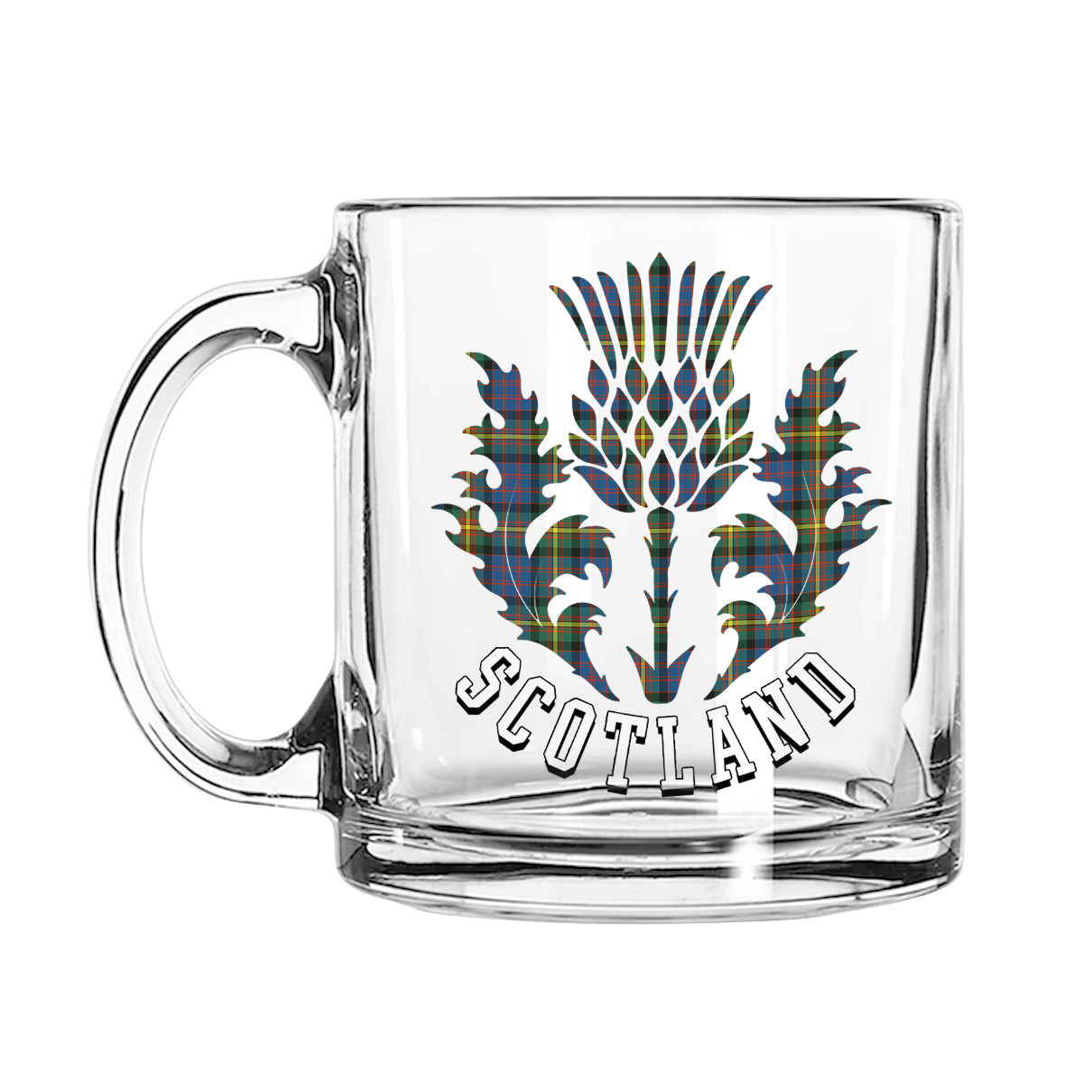 ScotsTee Shop Scottish MacSporran Ancient Scotland Thislte Tartan Glass Mug