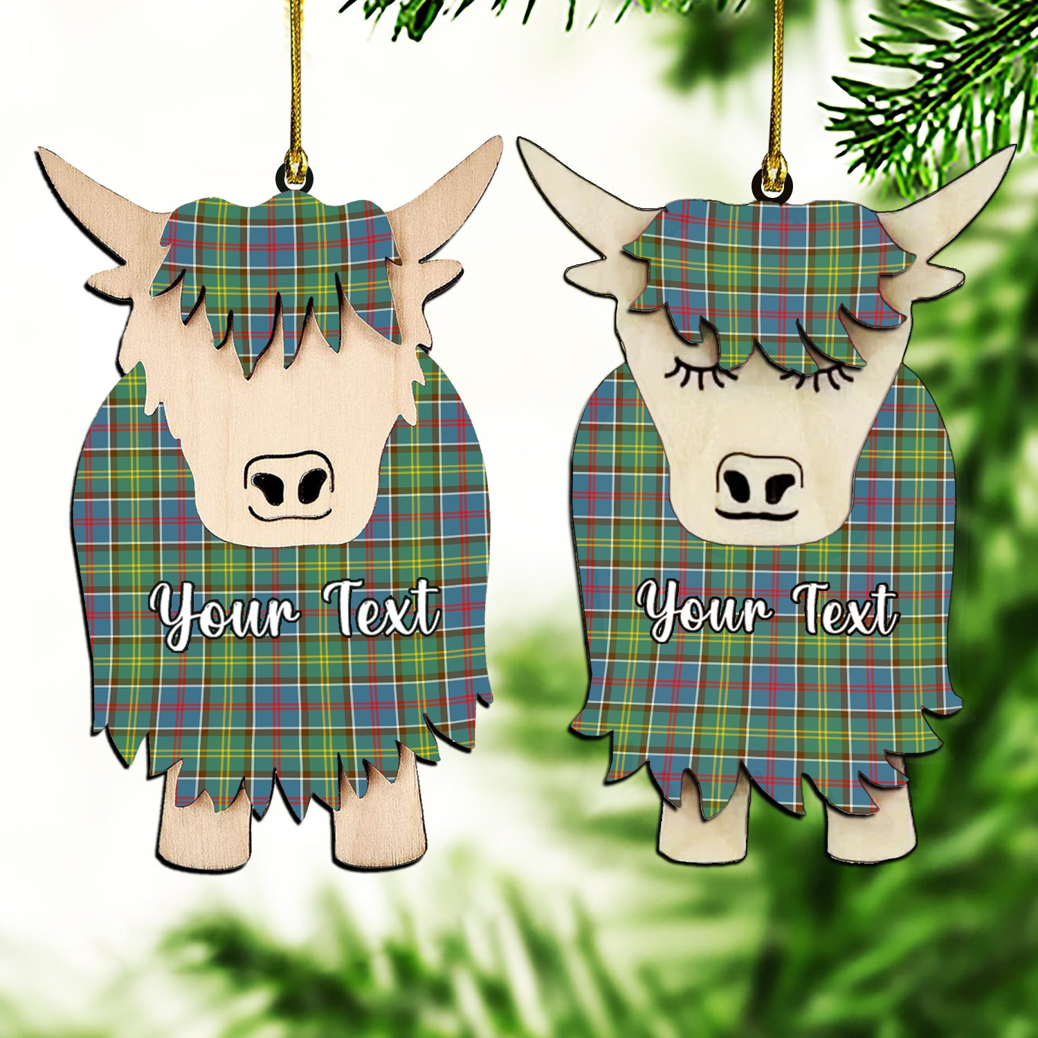 ScotsTee Shop Scottish Ayrshire District Couple Tartan Highland Cow Ornament Acrylic