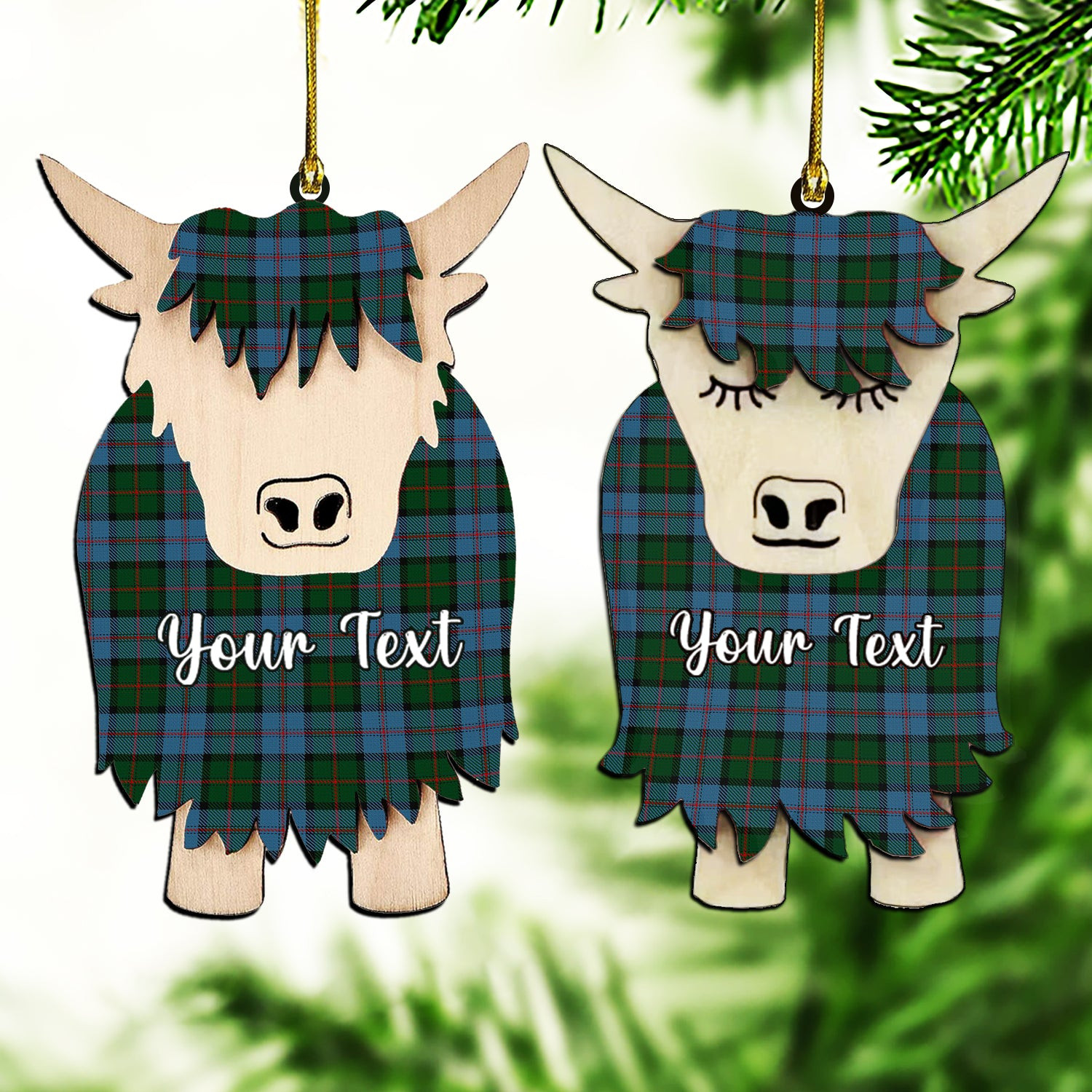 ScotsTee Shop Scottish Ayrton Couple Tartan Highland Cow Ornament Acrylic