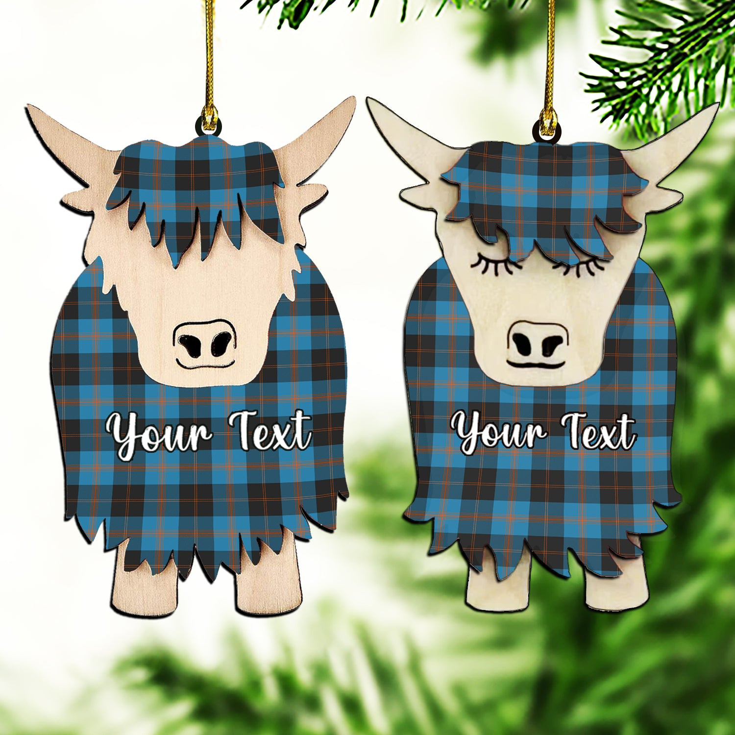 ScotsTee Shop Scottish Angus Ancient Couple Tartan Highland Cow Ornament Acrylic