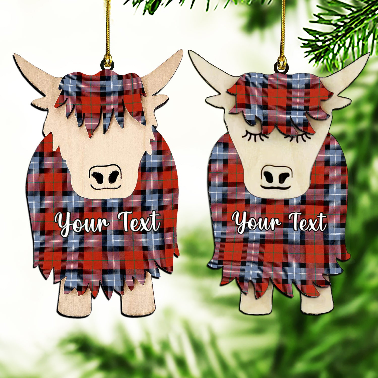 ScotsTee Shop Scottish Baillie of Polkemmet Red Ancient Couple Tartan Highland Cow Ornament Acrylic