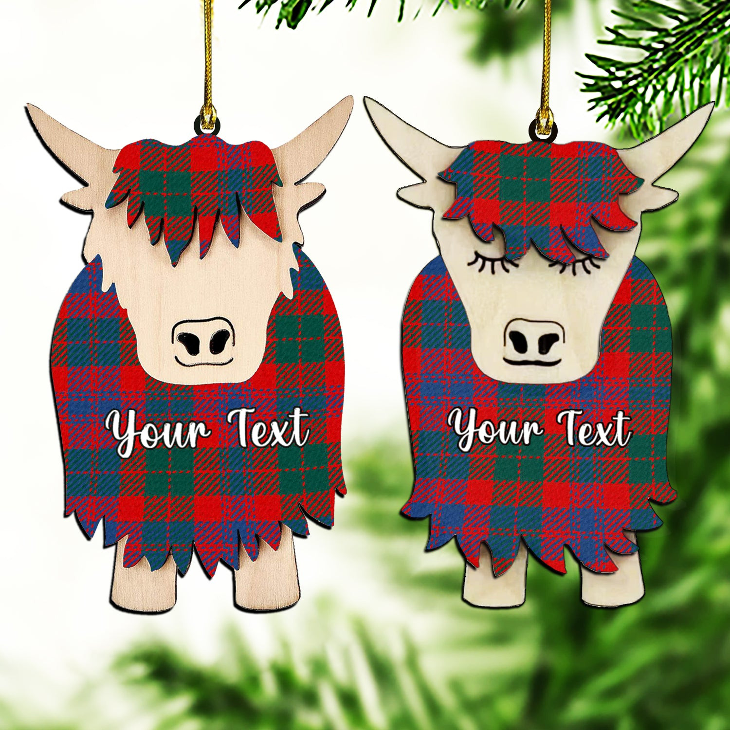 ScotsTee Shop Scottish Black Watch Pipe Band Modern Couple Tartan Highland Cow Ornament Acrylic