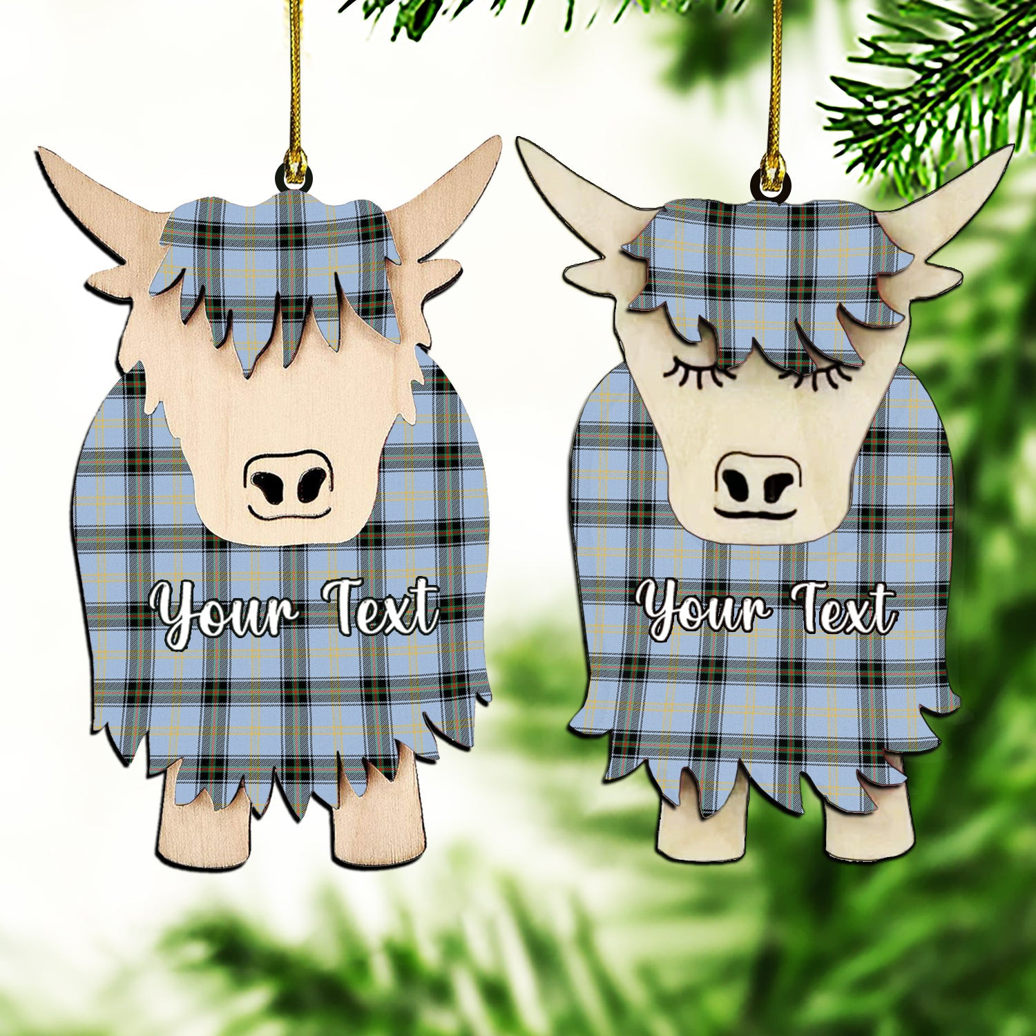 ScotsTee Shop Scottish Bell of the Borders Ancient Couple Tartan Highland Cow Ornament Acrylic