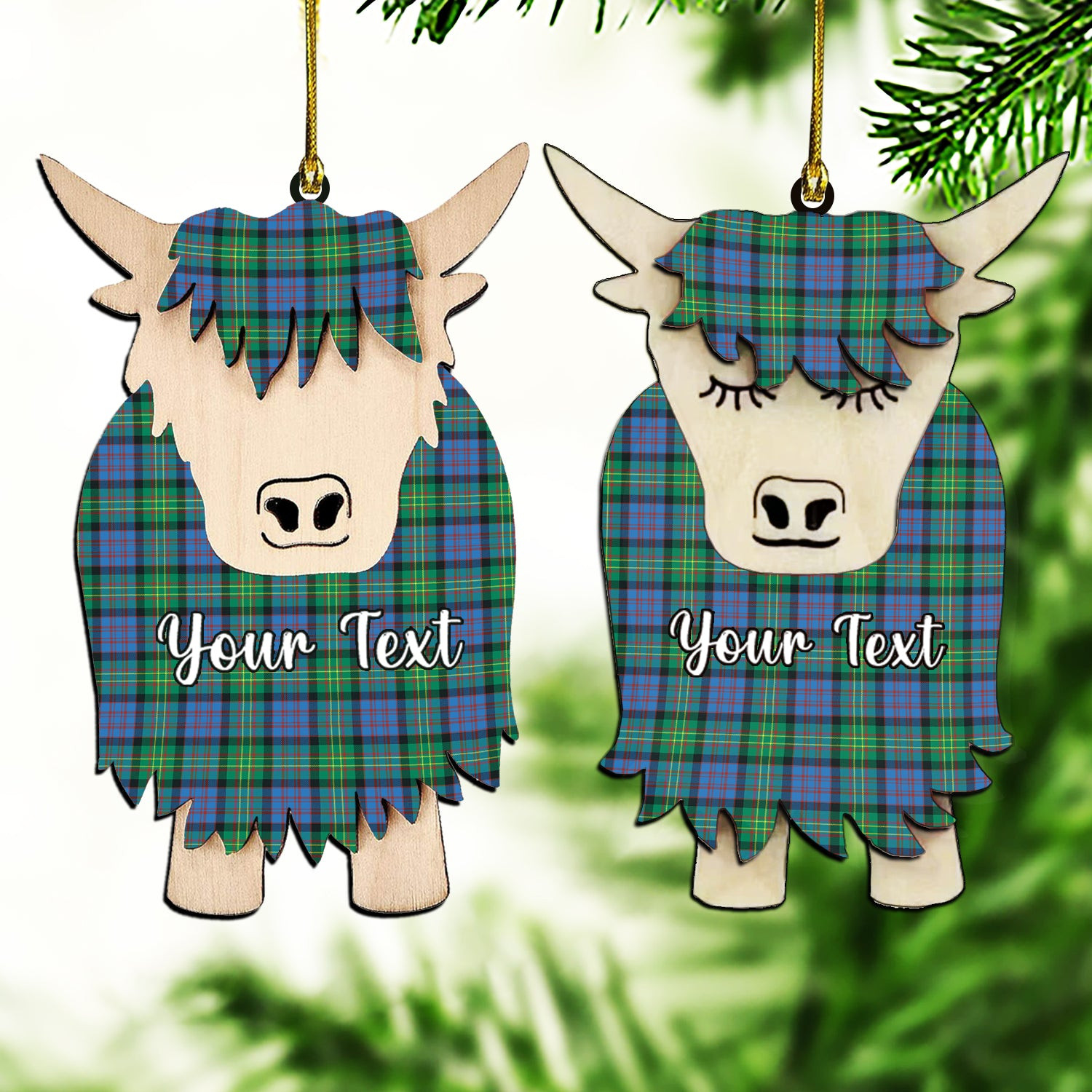 ScotsTee Shop Scottish Bowie Ancient Couple Tartan Highland Cow Ornament Acrylic